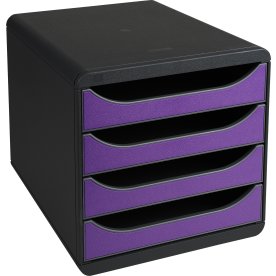 Exacompta Big-Box Skuffekabinet, 4, sort/lilla