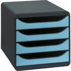 Exacompta Big-Box Skuffekabinet, 4, sort/turkis