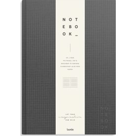 Burde Notesbog, tekstil, A4, linjeret, dark grey