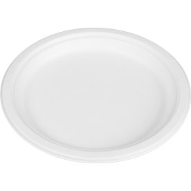 Engangstallerken, bagasse, hvid, Ø22,5cm, 50 stk.