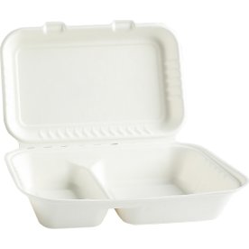 Take away boks, bagasse, 2-rum, 24,9x16,3cm, 50stk