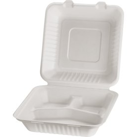 Take away boks, bagasse, 3-rum, 23x23,2cm, 100stk