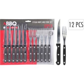 Steakbestiksæt, 6 knive, 6 gafler, sort
