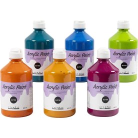 Akrylmaling | 6x500ml | Glitter | Ass.