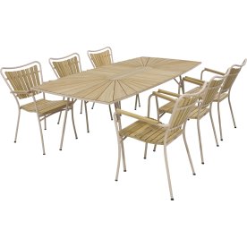 Marguerit havebord L.200 cm + 6 stole, Taupe