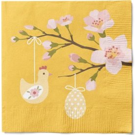 Påskeservietter m. Blomster, gul, 20stk