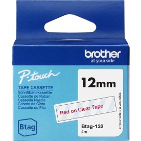 Brother BTAG-132 labeltape, 12mm, rød på klar