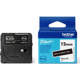 Brother BTAG-335 labeltape, 12mm, hvid på sort