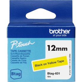 Brother BTAG-631 labeltape, 12mm, sort på gul