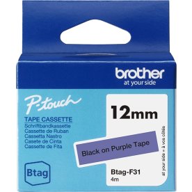 Brother BTAG-F31 labeltape, 12mm, sort på lilla
