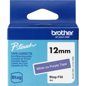 Brother BTAG-F35 labeltape, 12mm, hvid på lilla