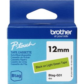 Brother BTAG-G31 labeltape, 12mm, sort på lysegrøn