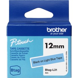 Brother BTAG-L31 labeltape, 12mm, sort på lyseblå