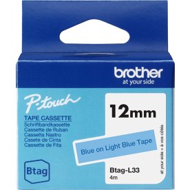 Brother BTAG-L33 labeltape, 12mm, blå på lyseblå