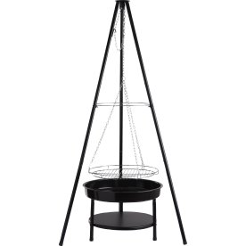 Dangrill tripod bålsted med bålfad og rist, sort
