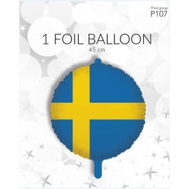 Ballon, folie, Svensk flag, 45 cm, 1 stk.