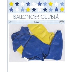 Ballon, blå/gul, 25 cm, 8 stk.