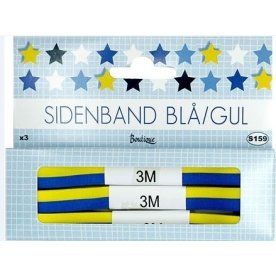 Satinbånd, blå/gul, 10mm, 3x3m.