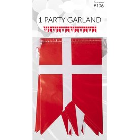 Guirlande med 12 plastik flag, Dannebrog, 2 m.