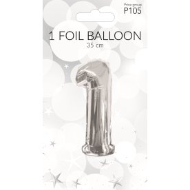 Folieballon, sølv, 1-tal, 35 cm