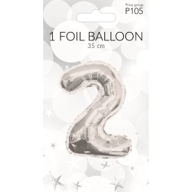 Folieballon, sølv, 2-tal, 35 cm