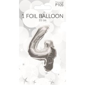 Folieballon, sølv, 4-tal, 35 cm