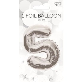 Folieballon, sølv, 5-tal, 35 cm