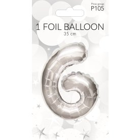 Folieballon, sølv, 6-tal, 35 cm