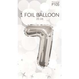 Folieballon, sølv, 7-tal, 35 cm
