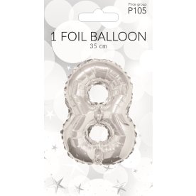 Folieballon, sølv, 8-tal, 35 cm