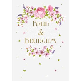Kort m. kuvert, bryllup blomster, 16,5x11,5 cm.
