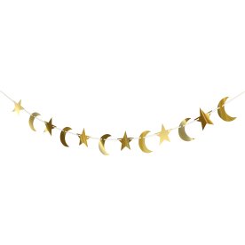 Guirlande med Eid måne og stjerner, guld, 2 m
