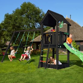 Jungle Gym Club legetårn m/gynger & rutsjeb., sort