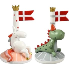 Flag m. Dinosaur og Enhjørning H10cm, 2 stk