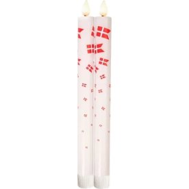 LED Kronelys m. Flag H24xØ2 cm, varm hvid, 2 stk