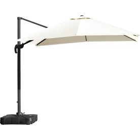 Hængeparasol 3x3m inkl. fod m/hjul+overtræk, beige