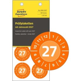 Avery Inspektionsdatoetiketter 2027, orange, Ø30mm