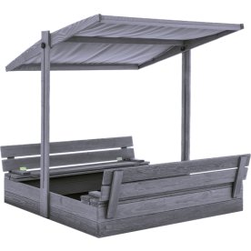 NORDIC PLAY Sandkasse m/bænk & tag, 120x120cm, grå