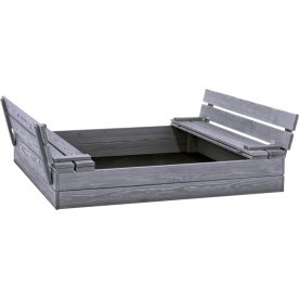 NORDIC PLAY Sandkasse m/bænk & låg, 120x120cm, grå