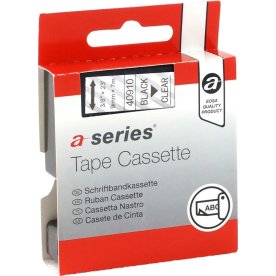 a-series labeltape 9mm, sort på klar, Dymo 40910