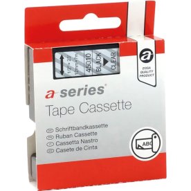 a-series labeltape 12mm, sort på klar, Dymo 45010