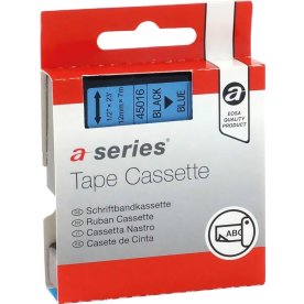 a-series labeltape 12mm, sort på blå, Dymo 45016