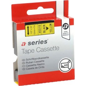 a-series labeltape 12mm, sort på gul, Dymo 45018