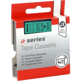 a-series labeltape 12mm, sort på grøn, Dymo 45019