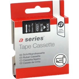 a-series labeltape 12mm, hvid på sort, Dymo 45021