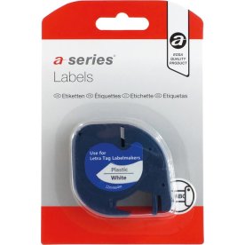 a-series labeltape 12mm, sort på hvid, Dymo 91201