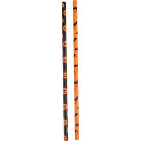 Sugerør m. Motiver, sort/orange, papir, 24 stk