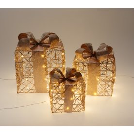 Gaveæske-sæt m. LED, 3 stk., champagneguld