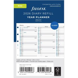 Filofax  2026 Refill | Mini | Årsplan | Engelsk