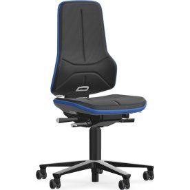 Neon Arbejdsstol, sort/blå, kunstlæder, hjul